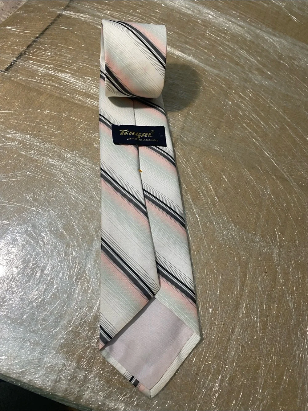 Striped Men's Tie in Pink, Ivory, and Black Accent